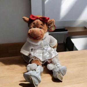 Build-A-Bear Brown and White Stuffed Animal with Red Bow